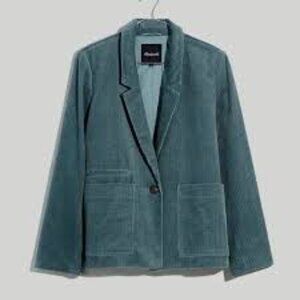 NWOT Madewell Corduroy Crop Blazer Shale Teal Blue Size XS